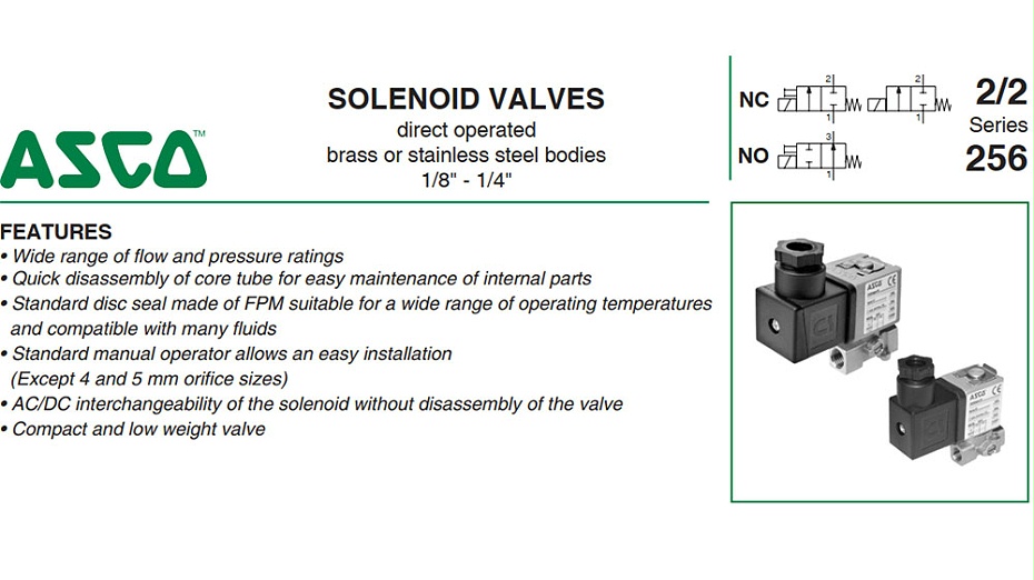 ASCO;1/4G螺纹口径两通电磁阀SCG256B402V选型指导 ASCO;1/4G螺纹口径两通电磁阀SCG256B402V选型指导