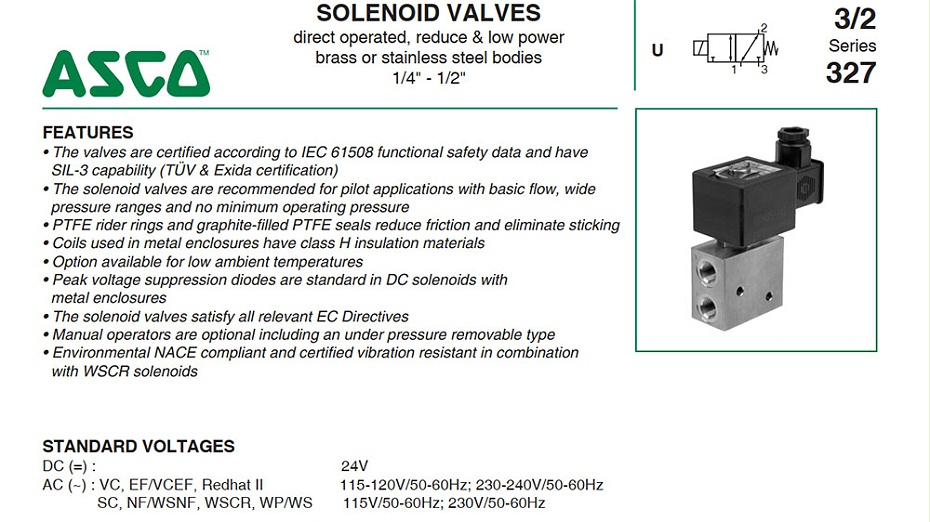 ASCO不锈钢二位三通电磁阀WSEMET8327B002CCC 