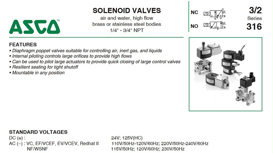 ASCO三通电磁阀EF8316G002MB选型指导 ASCO三通电磁阀EF8316G002MB选型指导